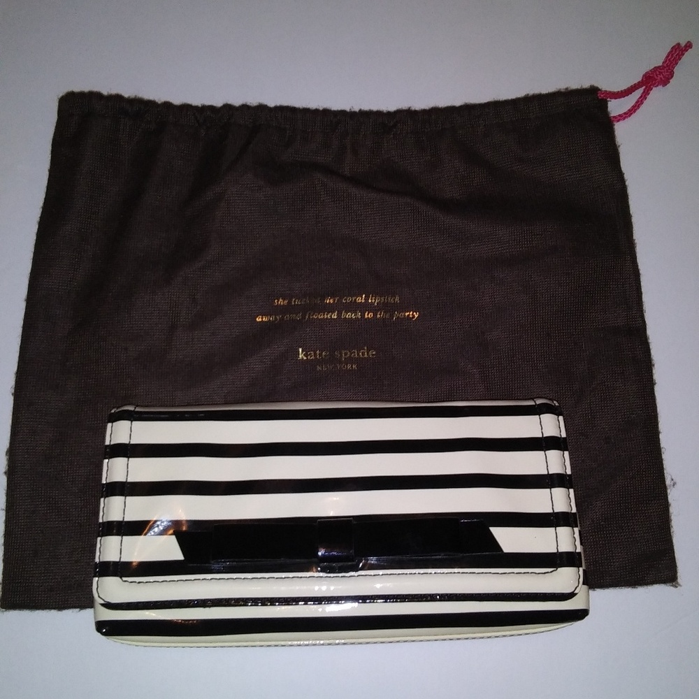 Kate Spade Black & White Stripe Clutch Bag - Picture 4 of 8